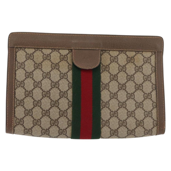 GUCCI GG Supreme Web Sherry Line Clutch Bag PVC Beige 89 01 002 Auth ti3823