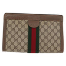 GUCCI GG Supreme Web Sherry Line Clutch Bag PVC Beige 89 01 002 Auth ti3823-2