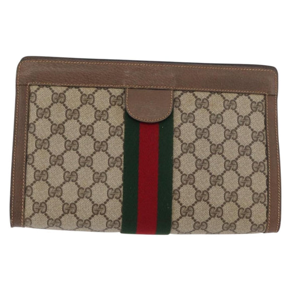 GUCCI GG Supreme Web Sherry Line Clutch Bag PVC Beige 89 01 002 Auth ti3823
