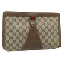 GUCCI GG Supreme Web Sherry Line Clutch Bag PVC Beige 89 01 033 Auth ti3825-1