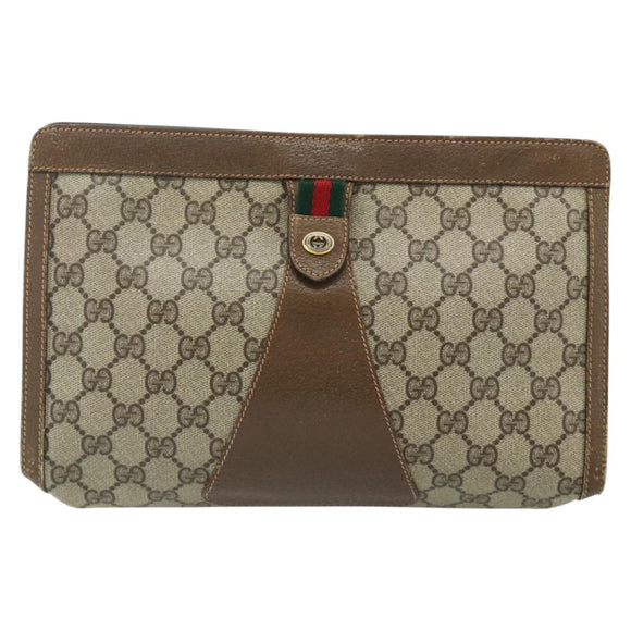 GUCCI GG Supreme Web Sherry Line Clutch Bag PVC Beige 89 01 033 Auth ti3825