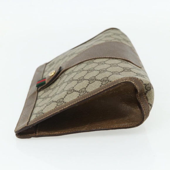 GUCCI GG Supreme Web Sherry Line Clutch Bag PVC Beige 89 01 033 Auth ti3825