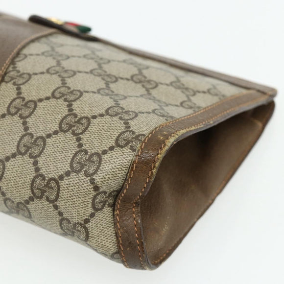 GUCCI GG Supreme Web Sherry Line Clutch Bag PVC Beige 89 01 033 Auth ti3825