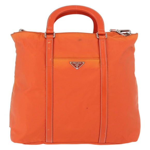 PRADA Hand Bag Nylon 2way Orange Silver Auth ti3826