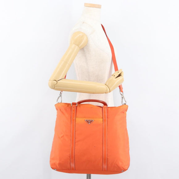 PRADA Hand Bag Nylon 2way Orange Silver Auth ti3826