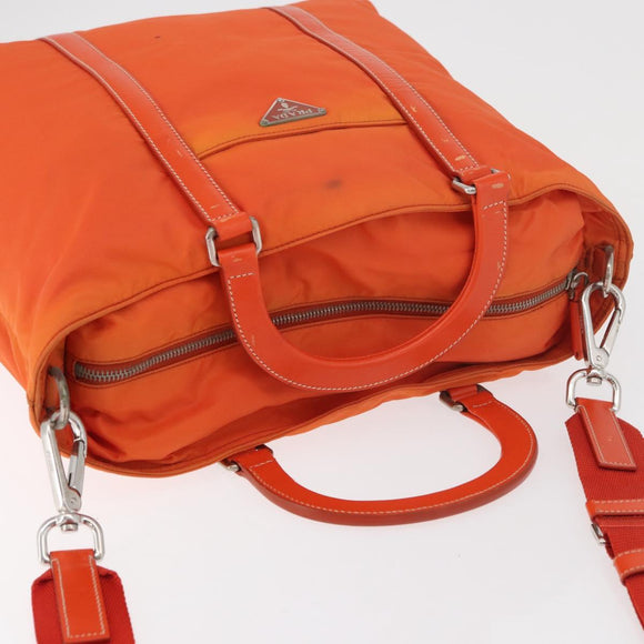PRADA Hand Bag Nylon 2way Orange Silver Auth ti3826