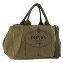 PRADA Canapa MM Hand Bag Canvas 2way Khaki Gold Auth ti3829-1