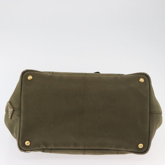 PRADA Canapa MM Hand Bag Canvas 2way Khaki Gold Auth ti3829