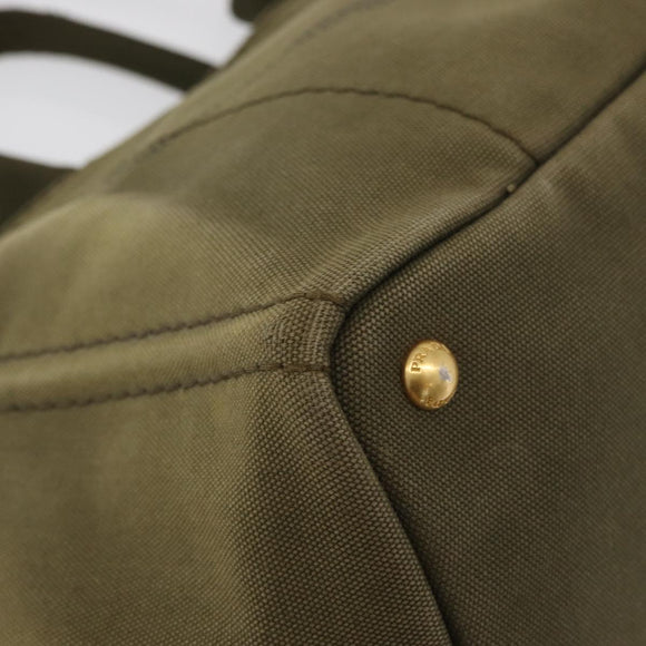 PRADA Canapa MM Hand Bag Canvas 2way Khaki Gold Auth ti3829