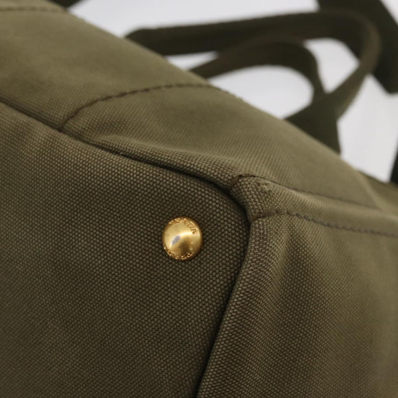 PRADA Canapa MM Hand Bag Canvas 2way Khaki Gold Auth ti3829