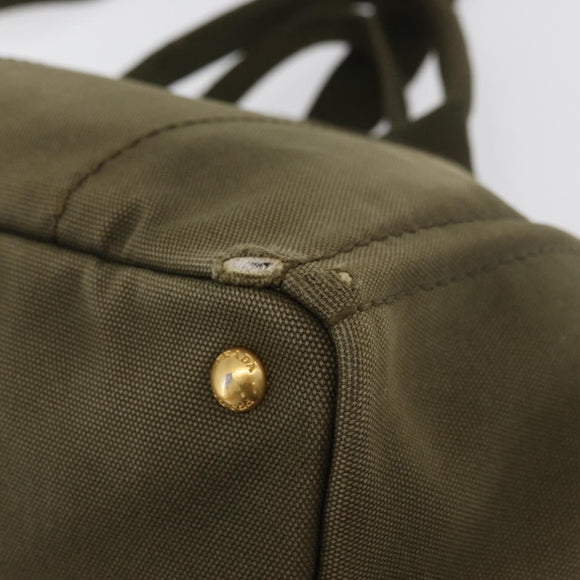 PRADA Canapa MM Hand Bag Canvas 2way Khaki Gold Auth ti3829