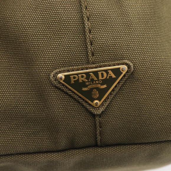 PRADA Canapa MM Hand Bag Canvas 2way Khaki Gold Auth ti3829