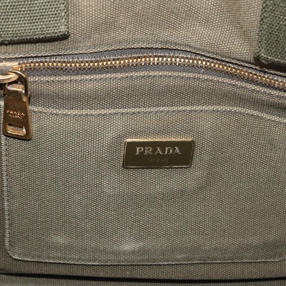 PRADA Canapa MM Hand Bag Canvas 2way Khaki Gold Auth ti3829
