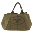 PRADA Canapa MM Hand Bag Canvas 2way Khaki Gold Auth ti3829-13