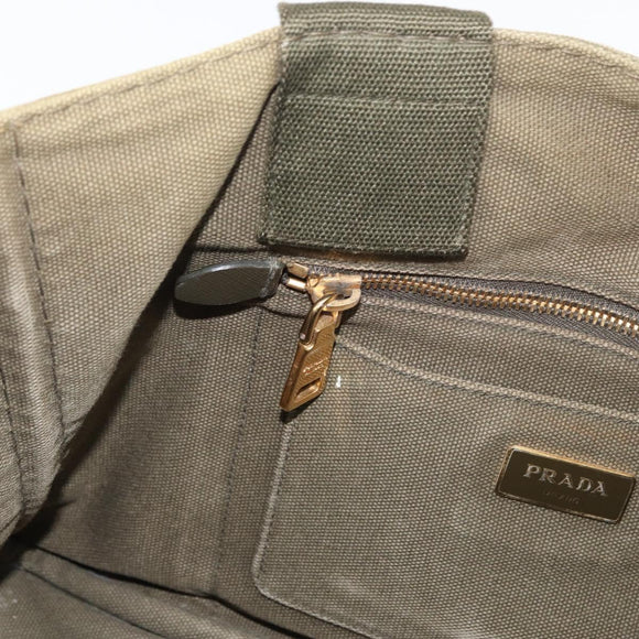 PRADA Canapa MM Hand Bag Canvas 2way Khaki Gold Auth ti3829