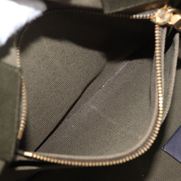 PRADA Canapa MM Hand Bag Canvas 2way Khaki Gold Auth ti3829