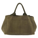 PRADA Canapa MM Hand Bag Canvas 2way Khaki Gold Auth ti3829-2
