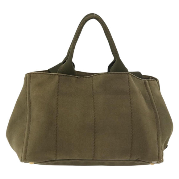 PRADA Canapa MM Hand Bag Canvas 2way Khaki Gold Auth ti3829