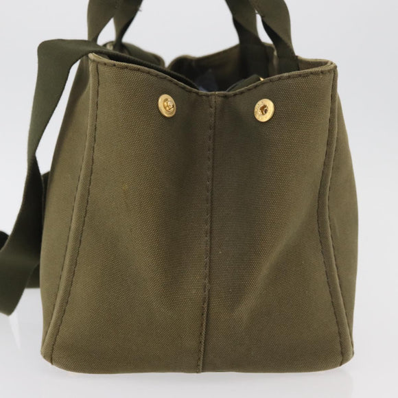 PRADA Canapa MM Hand Bag Canvas 2way Khaki Gold Auth ti3829