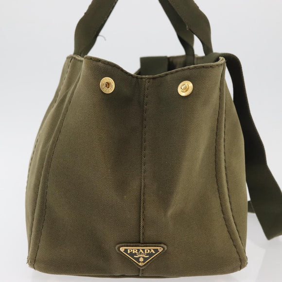 PRADA Canapa MM Hand Bag Canvas 2way Khaki Gold Auth ti3829