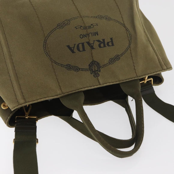 PRADA Canapa MM Hand Bag Canvas 2way Khaki Gold Auth ti3829