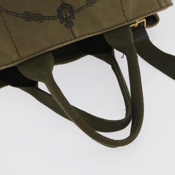 PRADA Canapa MM Hand Bag Canvas 2way Khaki Gold Auth ti3829