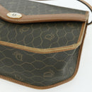 Christian Dior Honeycomb Canvas Shoulder Bag PVC Khaki Gold Auth ti3832-9