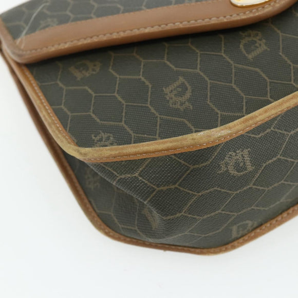 Christian Dior Honeycomb Canvas Shoulder Bag PVC Khaki Gold Auth ti3832