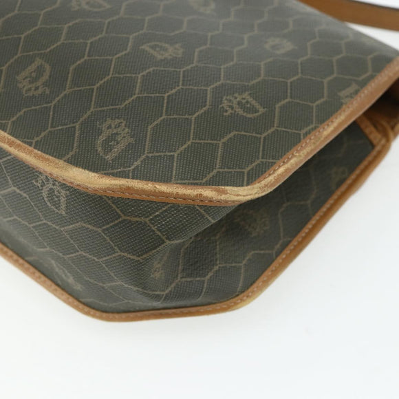 Christian Dior Honeycomb Canvas Shoulder Bag PVC Khaki Gold Auth ti3832