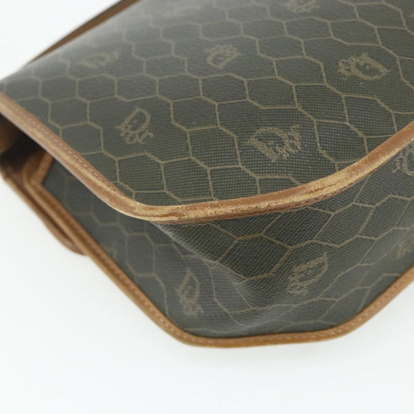 Christian Dior Honeycomb Canvas Shoulder Bag PVC Khaki Gold Auth ti3832