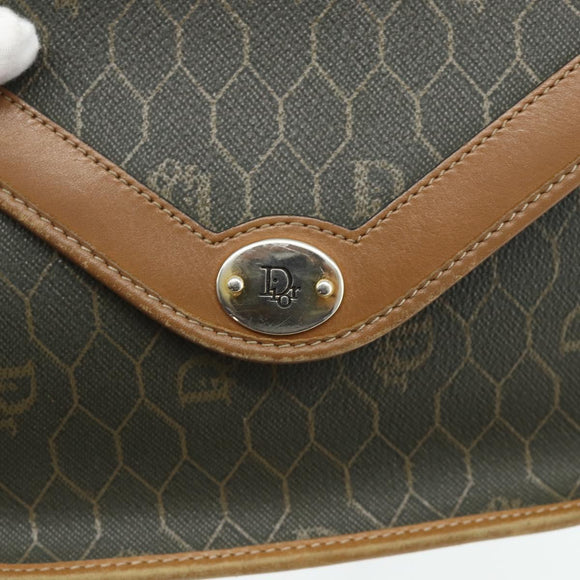 Christian Dior Honeycomb Canvas Shoulder Bag PVC Khaki Gold Auth ti3832