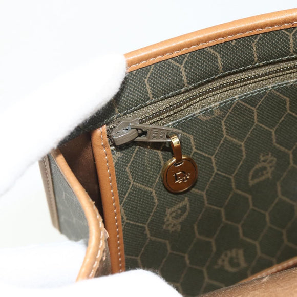 Christian Dior Honeycomb Canvas Shoulder Bag PVC Khaki Gold Auth ti3832