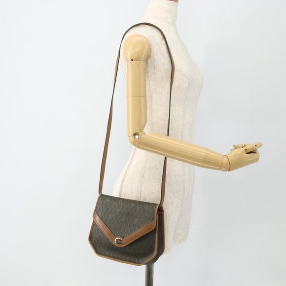 Christian Dior Honeycomb Canvas Shoulder Bag PVC Khaki Gold Auth ti3832