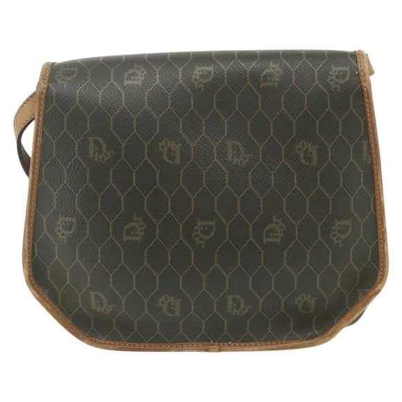 Christian Dior Honeycomb Canvas Shoulder Bag PVC Khaki Gold Auth ti3832