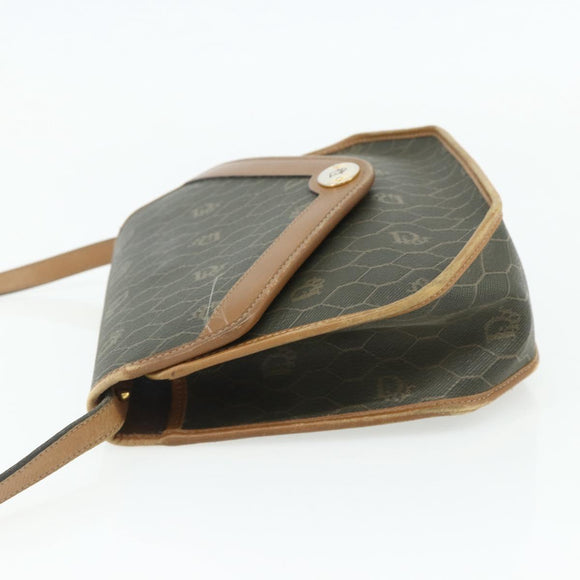 Christian Dior Honeycomb Canvas Shoulder Bag PVC Khaki Gold Auth ti3832