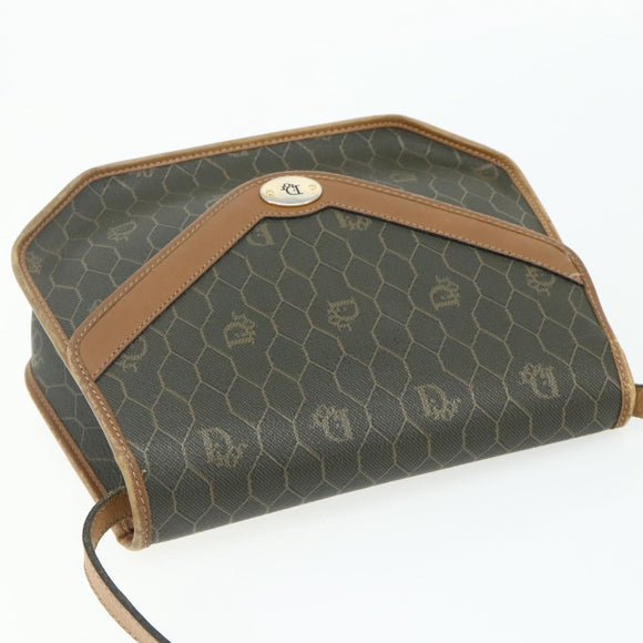 Christian Dior Honeycomb Canvas Shoulder Bag PVC Khaki Gold Auth ti3832