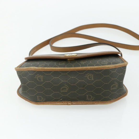 Christian Dior Honeycomb Canvas Shoulder Bag PVC Khaki Gold Auth ti3832