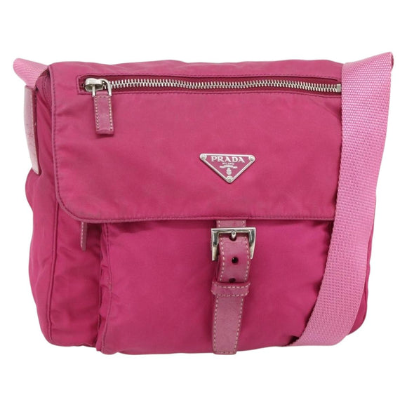PRADA Shoulder Bag Nylon Pink Silver Auth ti3838