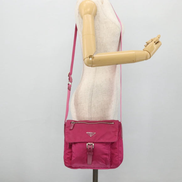 PRADA Shoulder Bag Nylon Pink Silver Auth ti3838