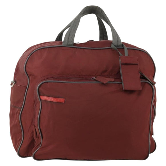 PRADA Sports Boston Bag Nylon Bordeaux Silver Auth ti3840