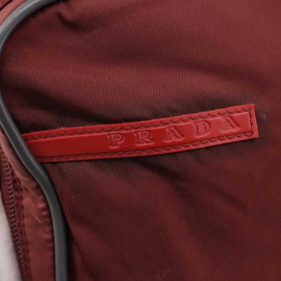 PRADA Sports Boston Bag Nylon Bordeaux Silver Auth ti3840