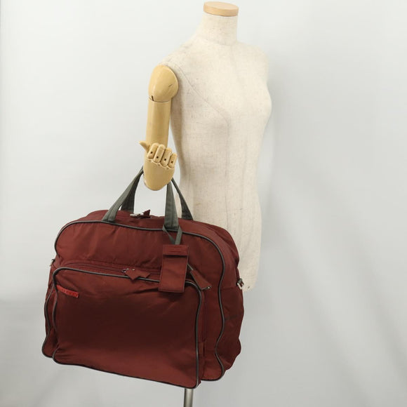 PRADA Sports Boston Bag Nylon Bordeaux Silver Auth ti3840