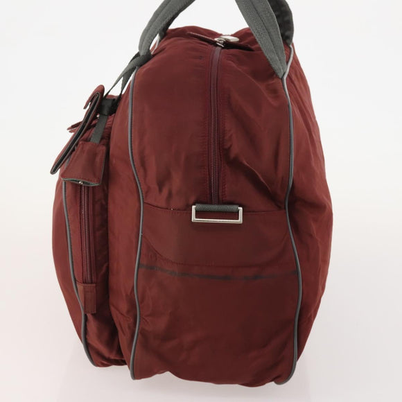 PRADA Sports Boston Bag Nylon Bordeaux Silver Auth ti3840