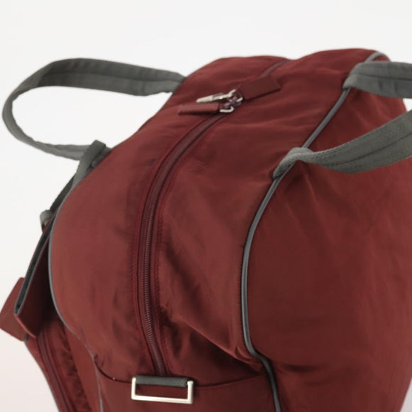 PRADA Sports Boston Bag Nylon Bordeaux Silver Auth ti3840