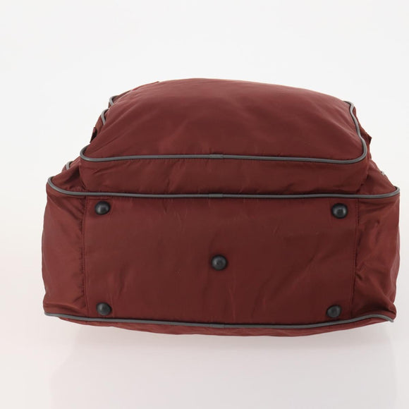 PRADA Sports Boston Bag Nylon Bordeaux Silver Auth ti3840