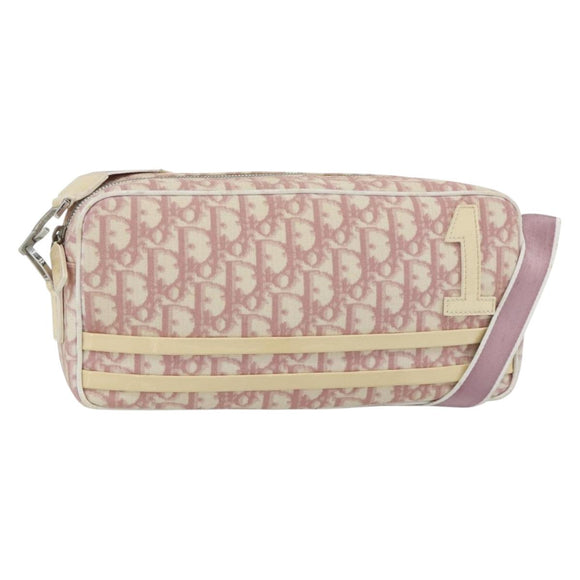 Christian Dior Trotter Canvas Shoulder Bag PVC Pink Silver Auth ti3841