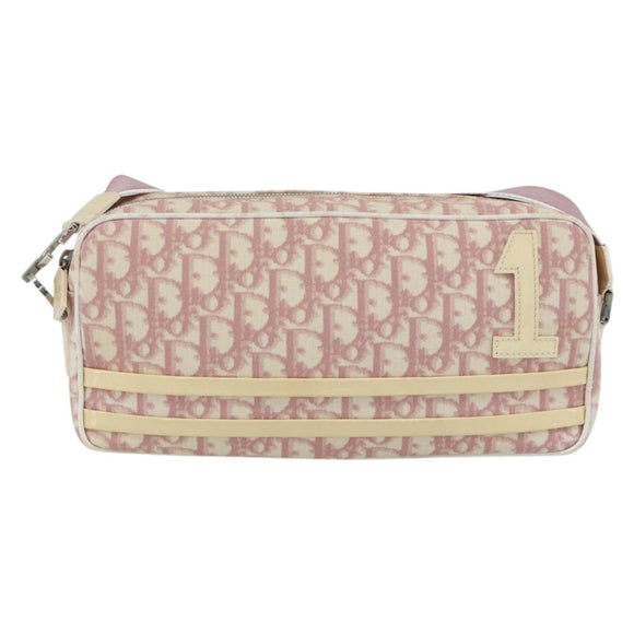 Christian Dior Trotter Canvas Shoulder Bag PVC Pink Silver Auth ti3841