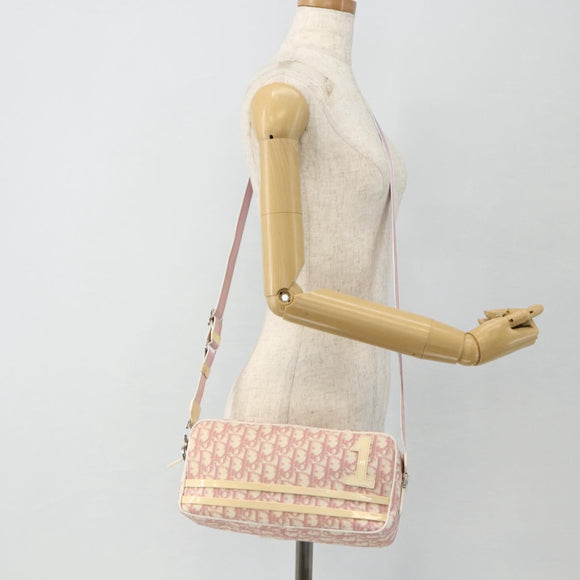 Christian Dior Trotter Canvas Shoulder Bag PVC Pink Silver Auth ti3841
