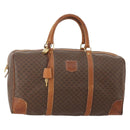 CELINE Macadam Canvas Boston Bag PVC Leather Brown Gold Auth ti3843-1