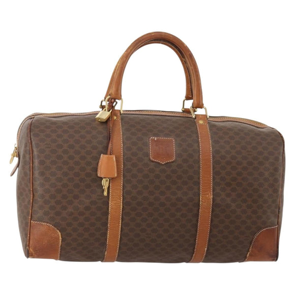 CELINE Macadam Canvas Boston Bag PVC Leather Brown Gold Auth ti3843